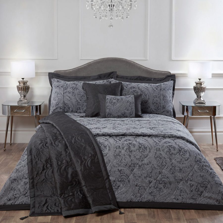 Paisley charcoal luxury cotton rich jacquard duvet cover