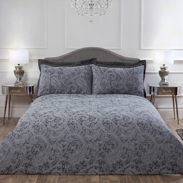 Paisley charcoal luxury cotton rich jacquard duvet cover
