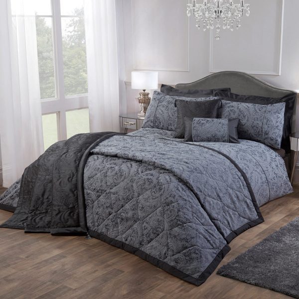 Paisley charcoal luxury cotton rich jacquard duvet cover