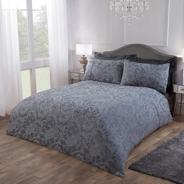 Paisley charcoal luxury cotton rich jacquard duvet cover