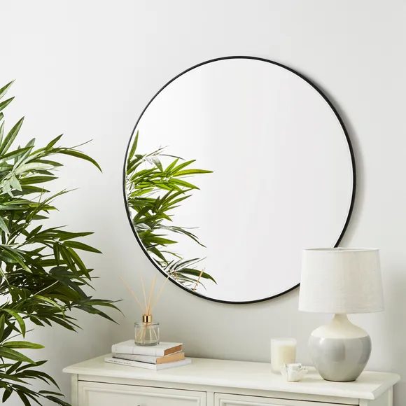 Apartment Round Wall Mirror, 75cm, Black