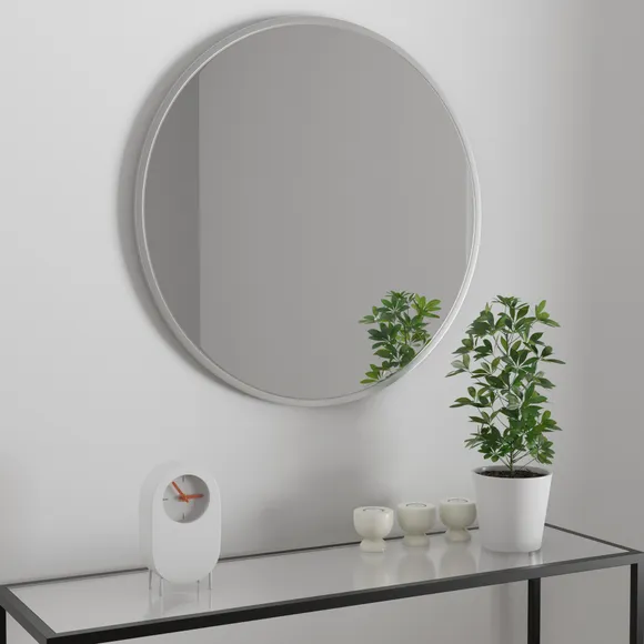 Apartment Round Wall Mirror, 75cm, Silver