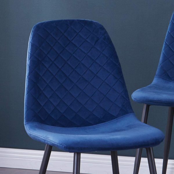 Set of 2 blue velvet & metal legs dining chairs