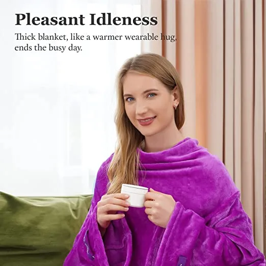 Wearable cosy snuggle blanket, purple 140 x 170cm