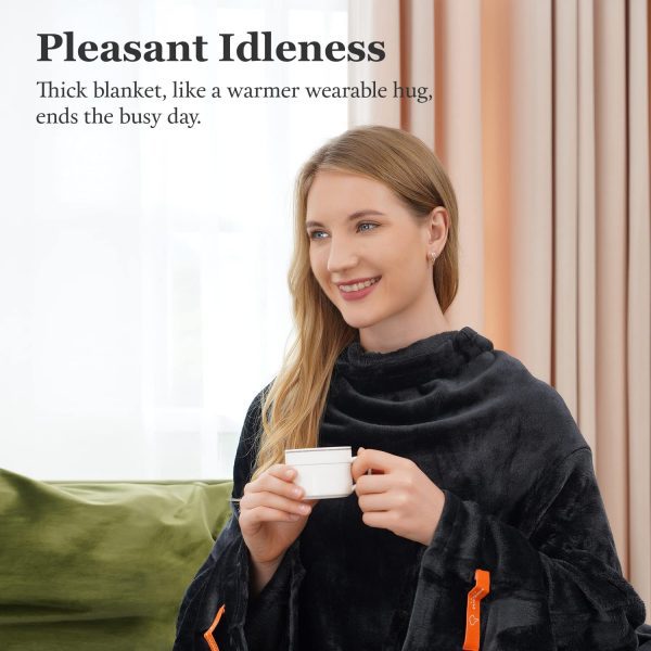 Wearable Cosy Snuggle Blanket, Black 140 x 170cm