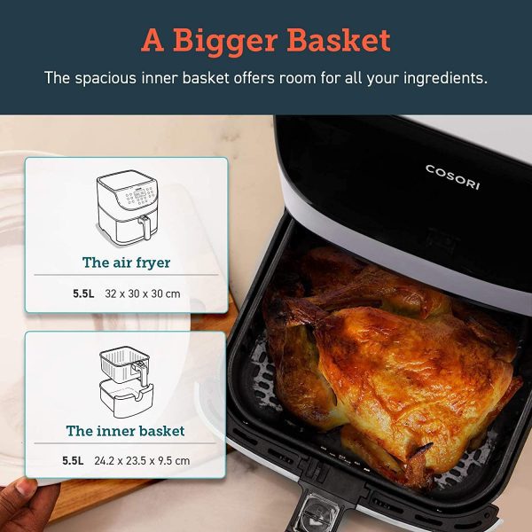 Cosori air fryer xxl 5. 5l, 100 recipe book, non-stick, white