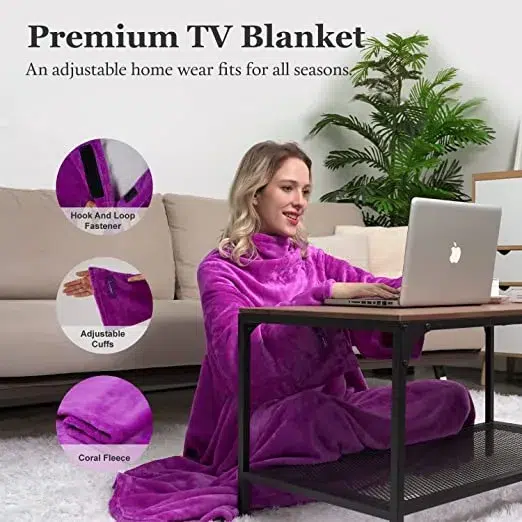 Wearable cosy snuggle blanket, purple 140 x 170cm