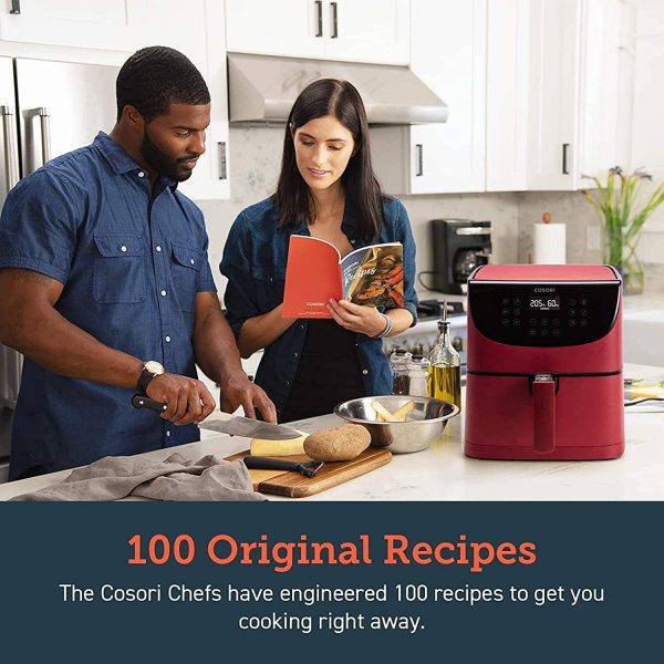 Cosori air fryer xxl 5. 5l, 100 recipe book, non-stick, red