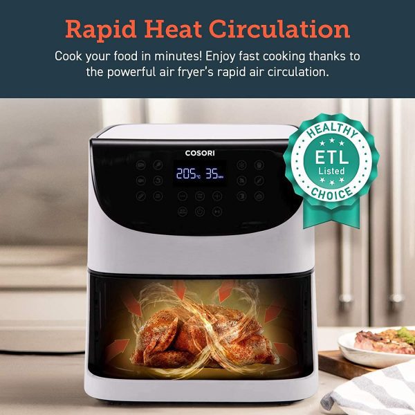 Cosori air fryer xxl 5. 5l, 100 recipe book, non-stick, white