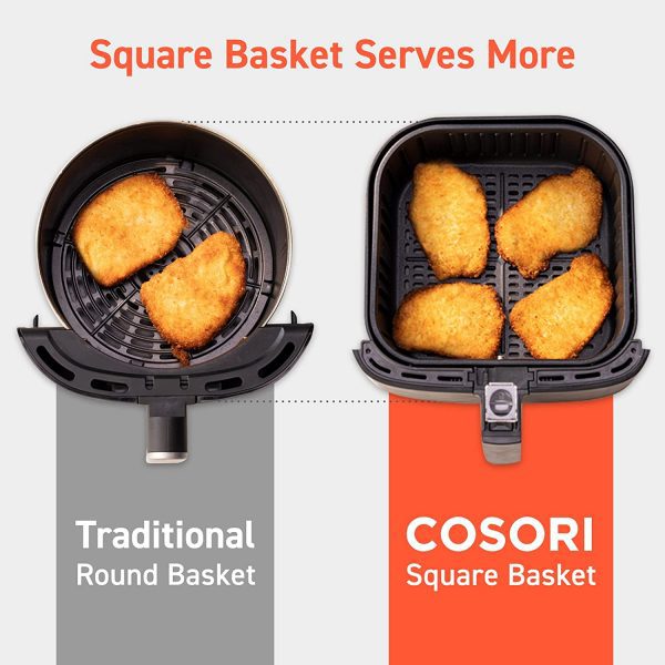 Cosori air fryer xxl 5. 5l, 100 recipe book, non-stick, dishwasher safe