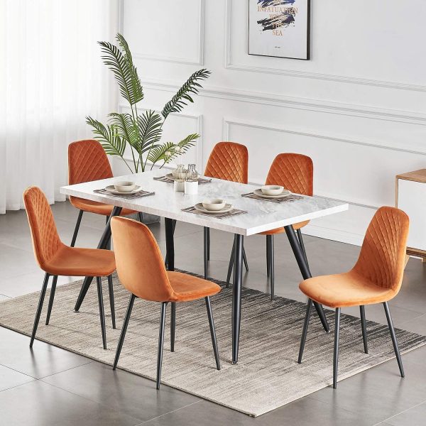 Set of 2 orange velvet & metal legs dining chairs
