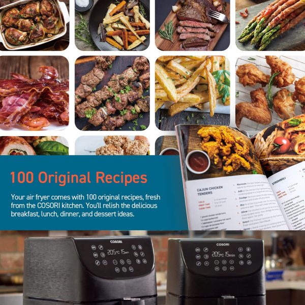 Cosori air fryer xxl 5. 5l, 100 recipe book, non-stick, dishwasher safe