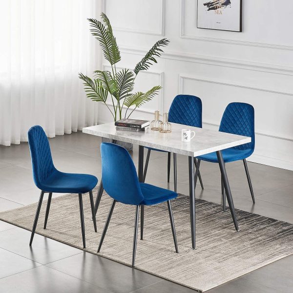 Set of 2 blue velvet & metal legs dining chairs