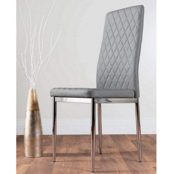 UK Milan Faux Leather Elephant Grey Dining Chairs x 4