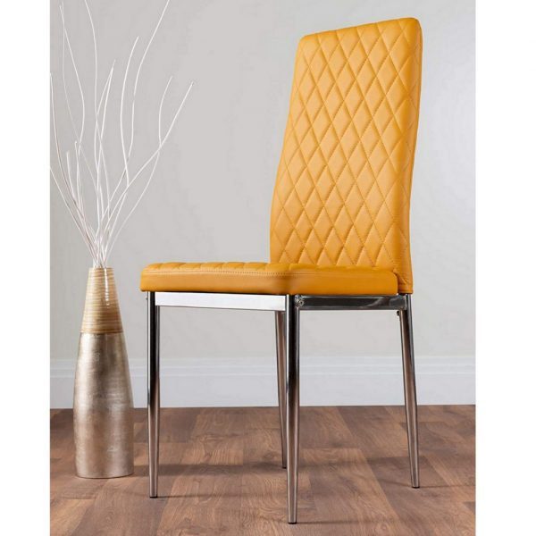 UK Milan Faux Leather Mustard Yellow Dining Chairs x 4