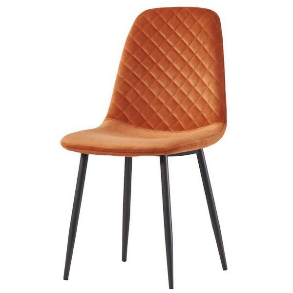 Set of 2 orange velvet & metal legs dining chairs