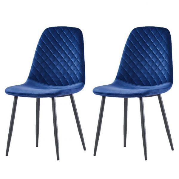 Set of 2 Blue Velvet & Metal Legs Dining Chairs