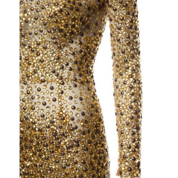 Stunning Zuhair Murad Mesh Beaded Gold Dress - Size 4