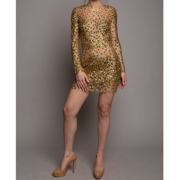 Stunning zuhair murad mesh beaded gold dress - size 4