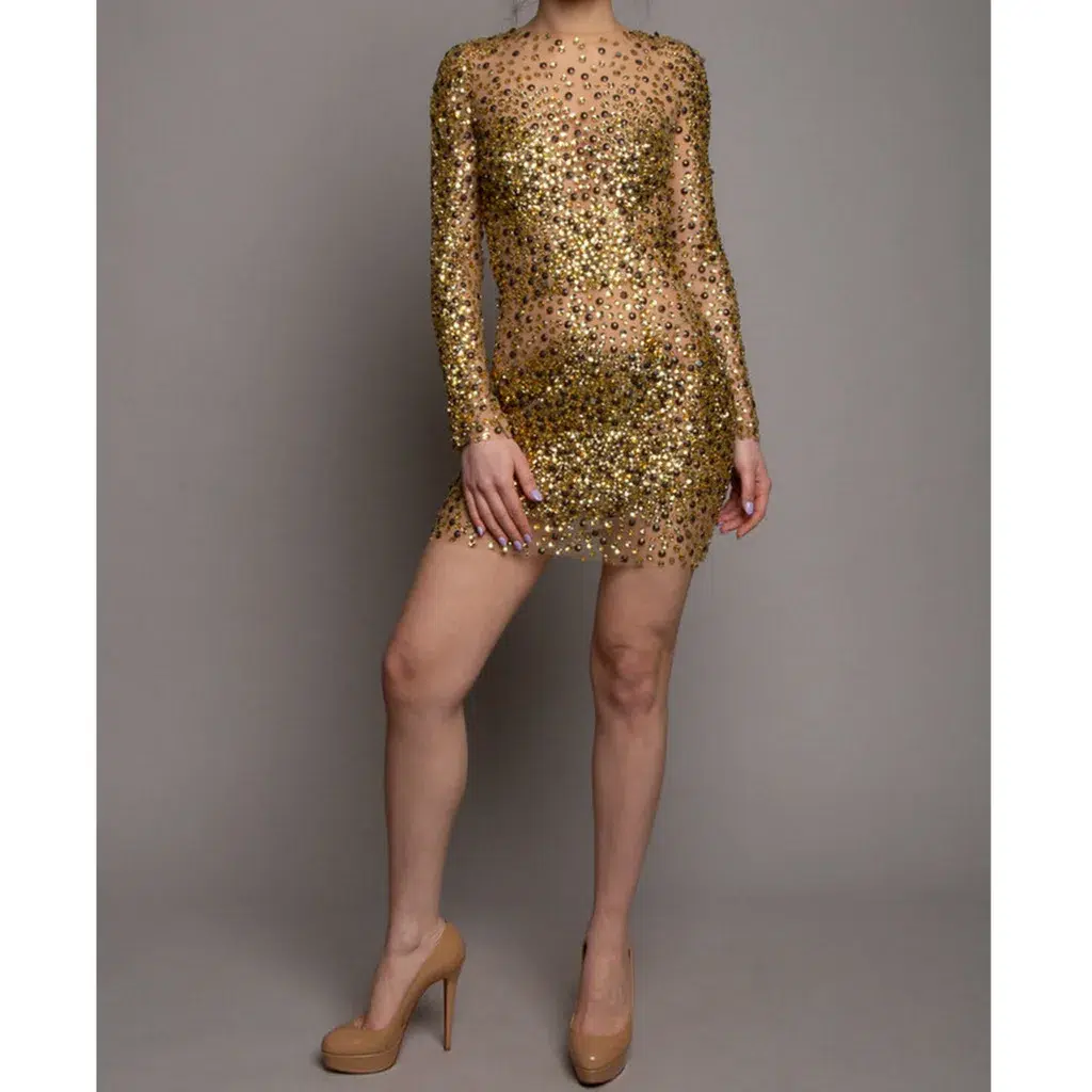 Stunning zuhair murad mesh beaded gold dress - size 4 Stunning zuhair murad mesh beaded gold dress - size 4