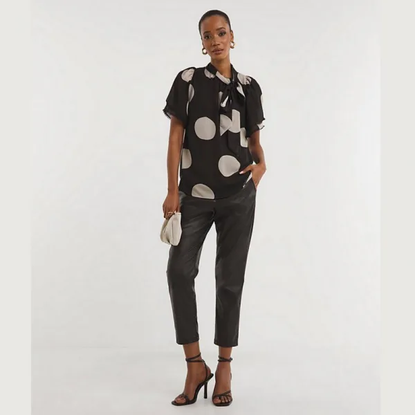 Joanna hope spot tie neck ruffle blouse