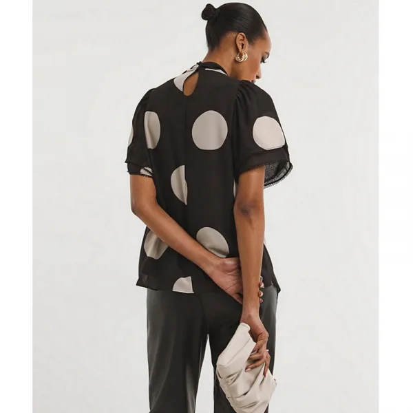 Joanna hope spot tie neck ruffle blouse