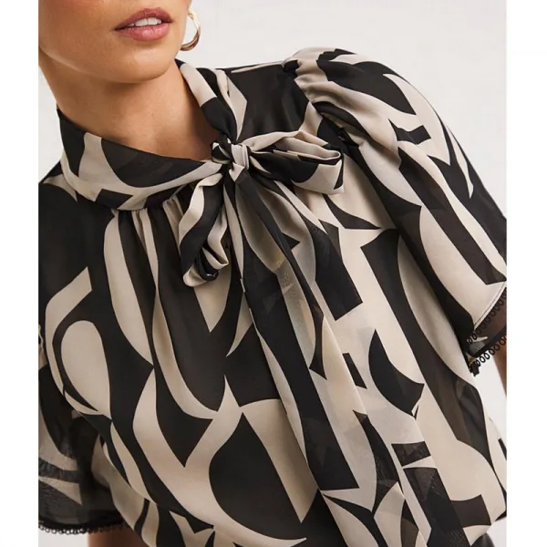 Joanna hope geo tie neck ruffle blouse