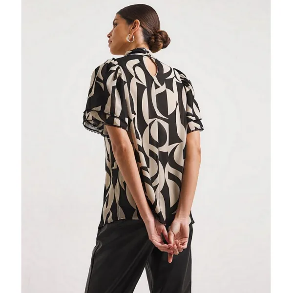 Joanna hope geo tie neck ruffle blouse