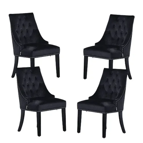 4 x Windsor Velvet Knocker Dining Chairs - Black