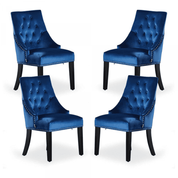 4 x Windsor Velvet Knocker Dining Chairs - Blue
