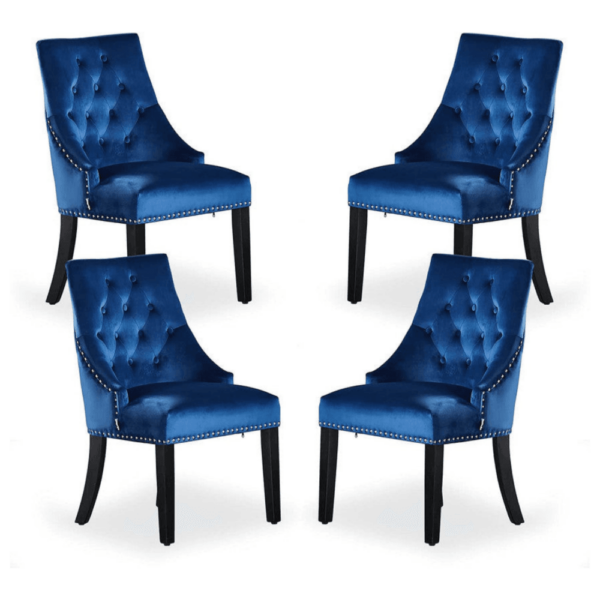 4 x Windsor Velvet Knocker Dining Chairs - Blue