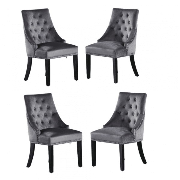 4 x Windsor Velvet Knocker Dining Chairs - Dark Grey