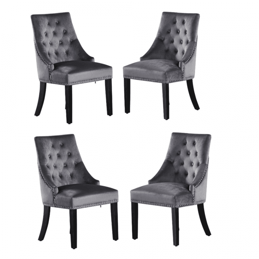 4 x Windsor Velvet Knocker Dining Chairs Dark Grey Absolute Home