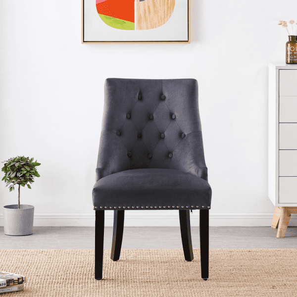 4 x Windsor Velvet Knocker Dining Chairs - Dark Grey