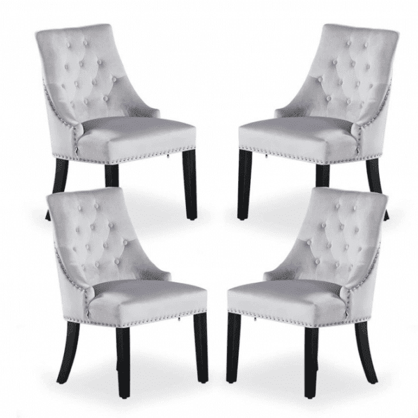 4 x Windsor Velvet Knocker Dining Chairs - Light Grey