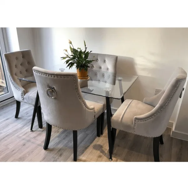 4 x windsor velvet knocker dining chairs - light grey