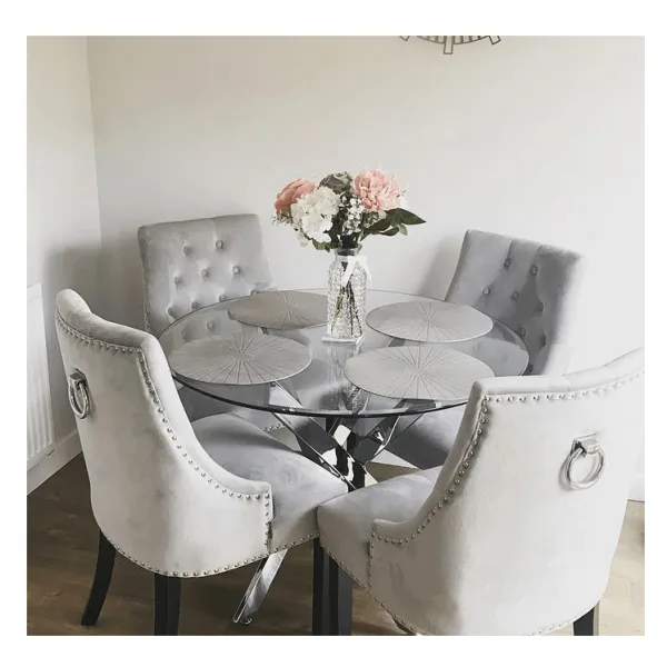 4 x windsor velvet knocker dining chairs - light grey
