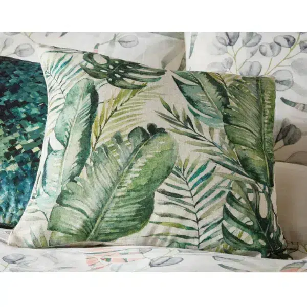 Green square tropical leaf cushion