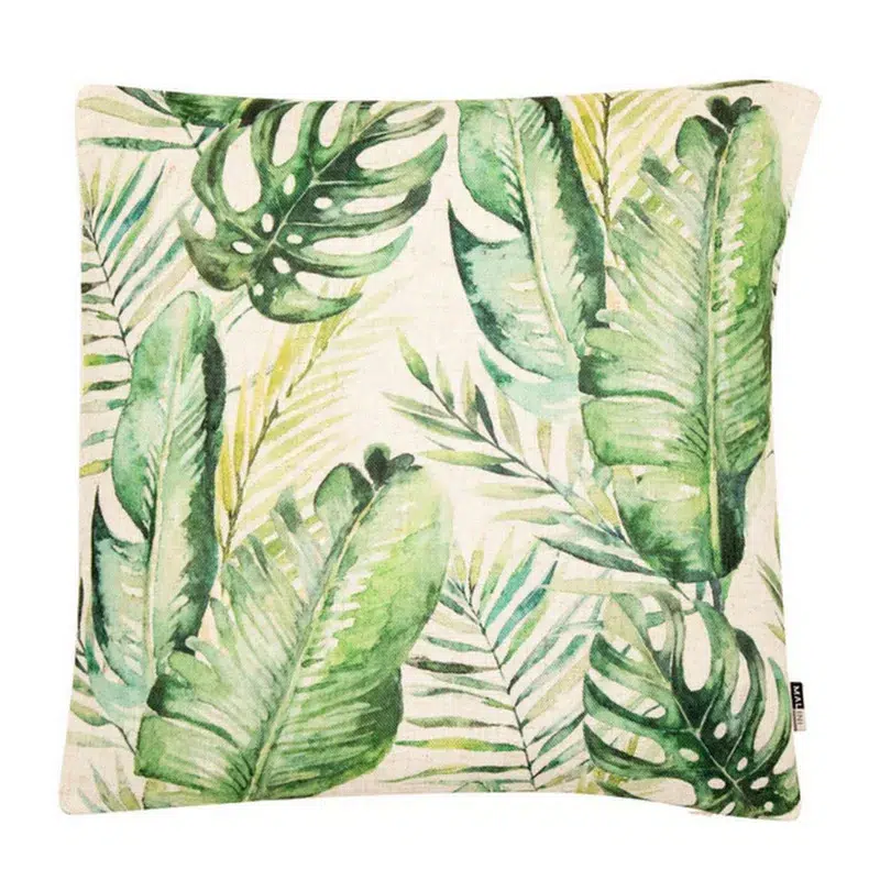 Green square tropical leaf cushion