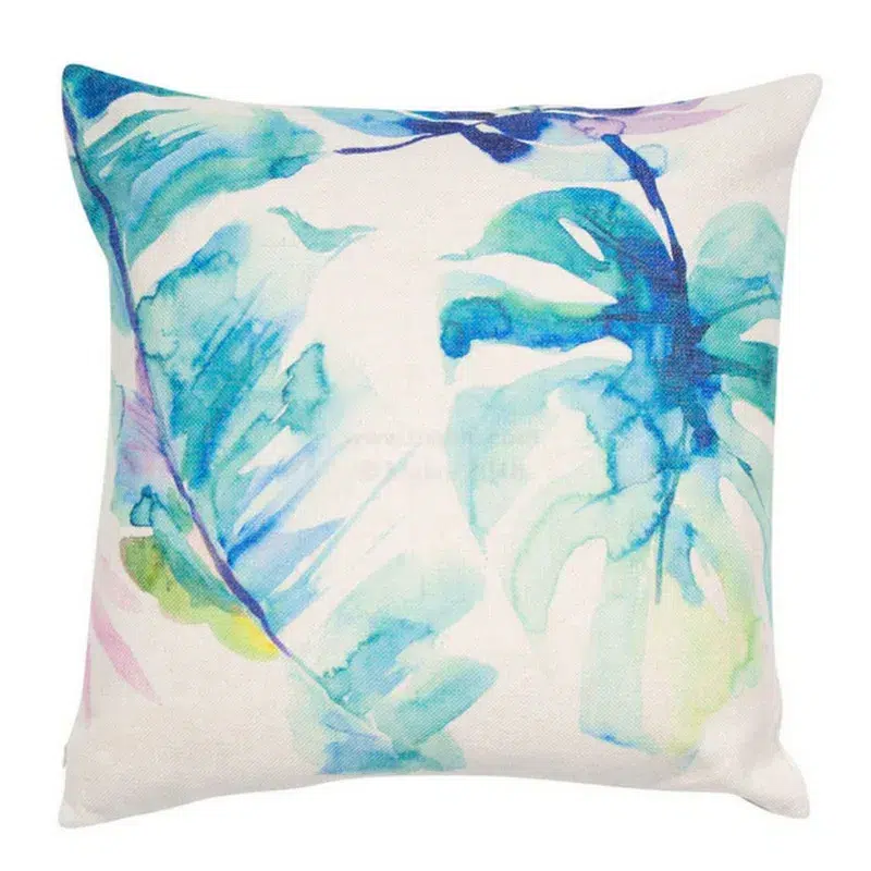 Blue square tropical leaf cushion