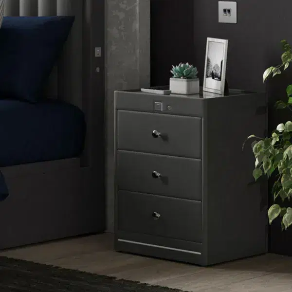 Kuban usb charging bedside table, anthracite grey