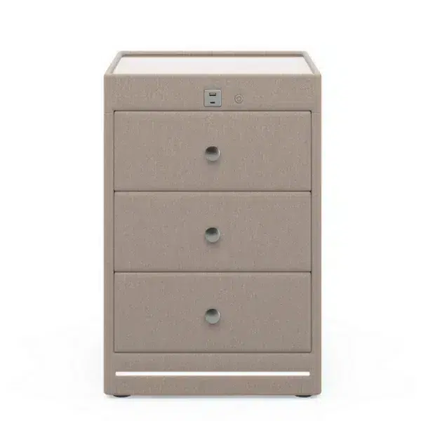 Kuban usb charging bedside table, woven oatmeal