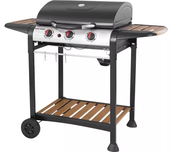 George Foreman GFGBBQ3BW 3-Burner Grill Gas BBQ - Black & Wood Effect