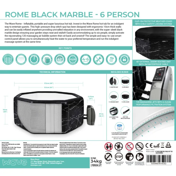 Wave rome 6 seater drop stitch spa