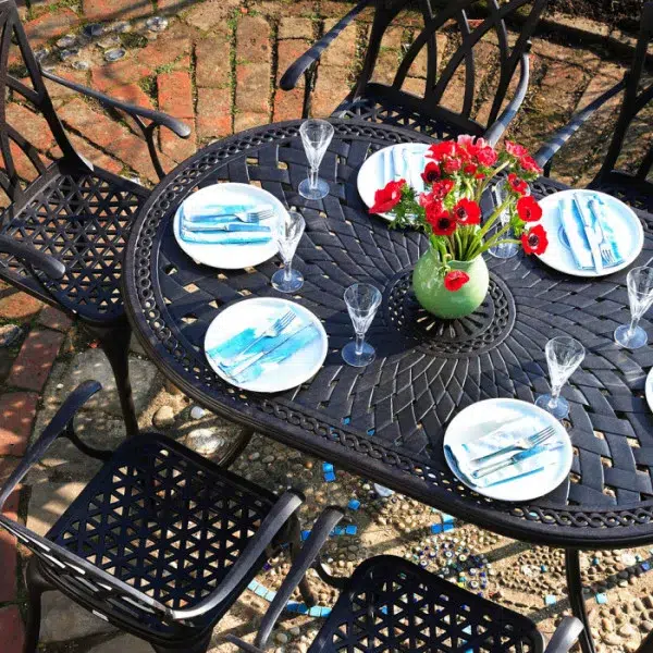 JUNE Antique Bronze 4 Seater Oval Cast Iron Table & Chairs