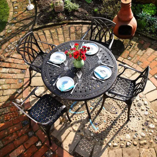 Alice120cm Round Cast Aluminium Patio Table Set, 4 Seater