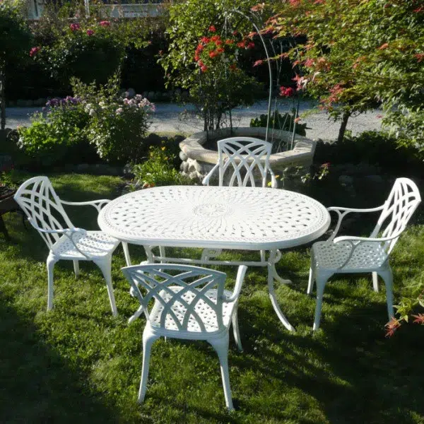 JUNE White 4 Seater Oval Cast Iron Table & Chairs