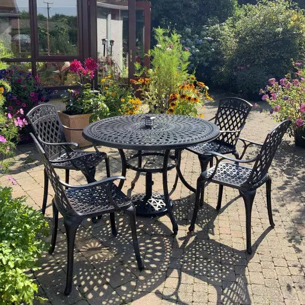 Alice120cm Round Cast Aluminium Patio Table Set, 4 Seater