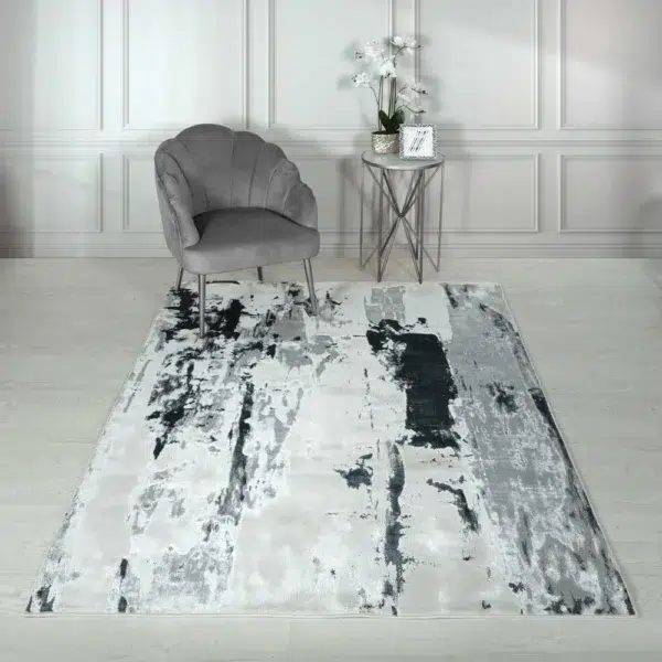 Aurora Glacier AU10 Abstract Rugs in Metallic Silver Grey