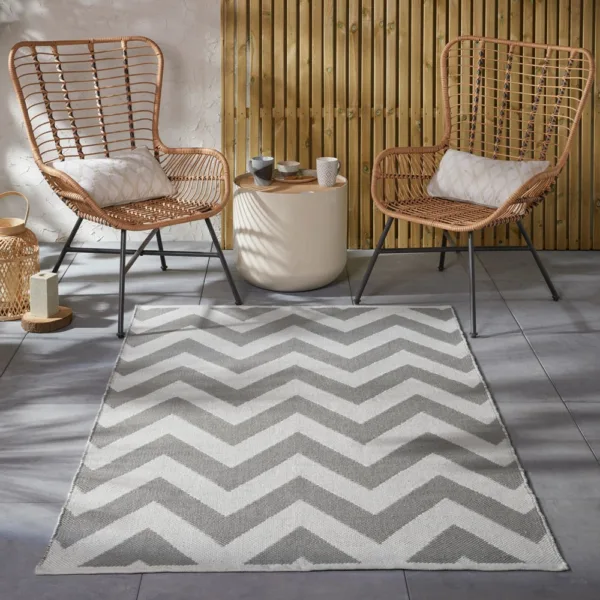 Brittany Chevron Flatweave Indoor Outdoor Rug - Grey